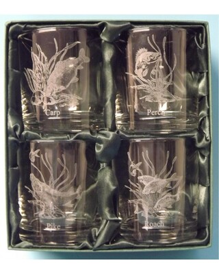 Course Fish Engraved Whisky Glasses x 4