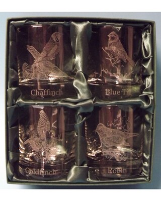 Garden Birds Engraved Whisky Glasses x 4