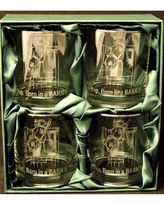 "Yep" Born in a BARN whisky glasses