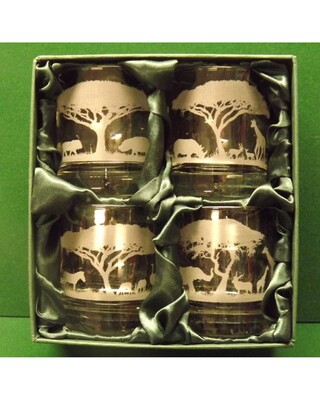 African Savannah Engraved Whisky Glasses x 4