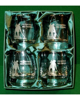 I'd rather be fishing Whisky Glasses x 4