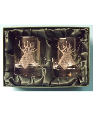 2 Engraved Whisky Glasses with Deer Head image