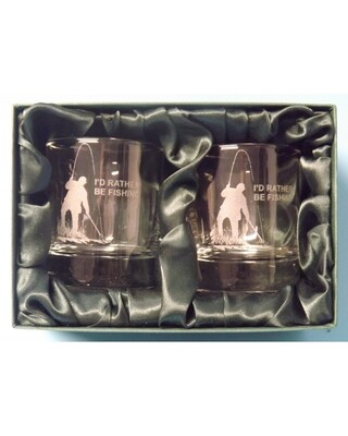 22 Engraved Whisky Glasses with "I'd Rather be Fishing" image Copy