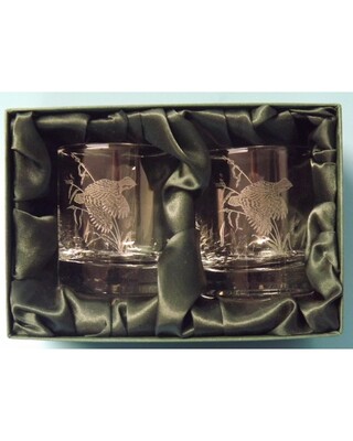 2 Engraved Whisky Glasses with Quail image