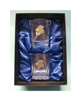 Whisky glasses with Labrador head embellishment