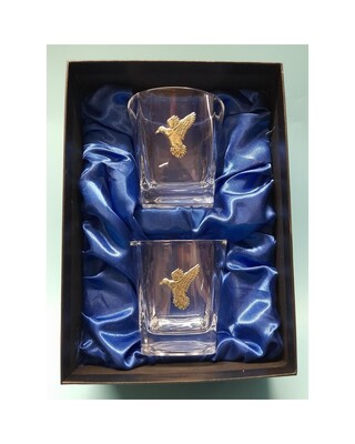 Whisky glasses with mallard embellishment