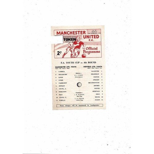 Manchester United v Sheffield United FA Youth Cup Football Programme 1969/70