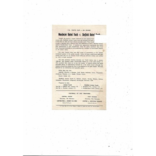 Manchester United v Sheffield United FA Youth Cup Football Programme 1969/70