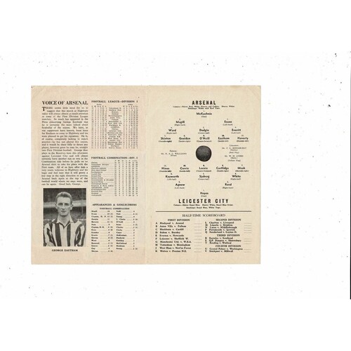 Arsenal v Leicester City Football Combination Programme 1960/61