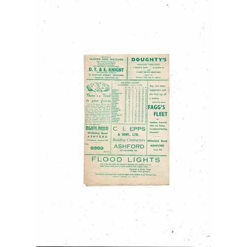 1961/62 Ashford Town v Bromley Kent Senior Cup Football Programme