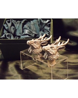 Beautiful white metal and nickel plated Deer head bottle combo set.