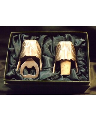 Beautiful white metal and nickel plated Catfish head bottle combo set.