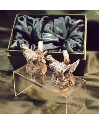 Beautiful white metal and nickel plated Ruffed Grouse bottle combo set.