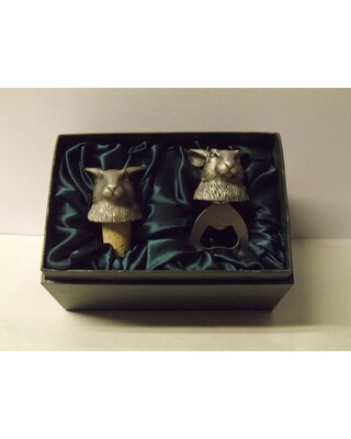 Beautiful white metal and nickel plated Hare head bottle combo set.