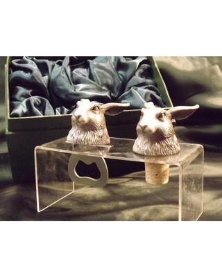 Beautiful white metal and nickel plated Hare head bottle combo set.