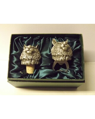 Beautiful white metal and nickel plated Tiger head bottle combo set.