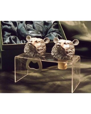Beautiful white metal and nickel plated Bear head bottle combo set.