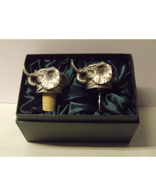 Beautiful white metal and nickel plated Elephant head bottle combo set.