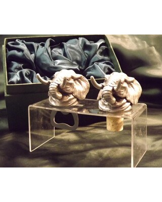 Beautiful white metal and nickel plated Elephant head bottle combo set.