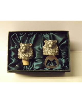Beautiful white metal and nickel plated Lion head bottle combo set.