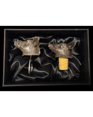 Beautiful white metal and nickel plated Boar head bottle combo set.