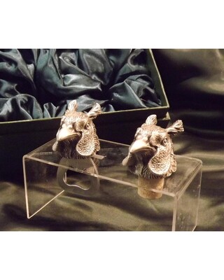 Beautiful white metal and nickel plated Pheasant head bottle combo set.