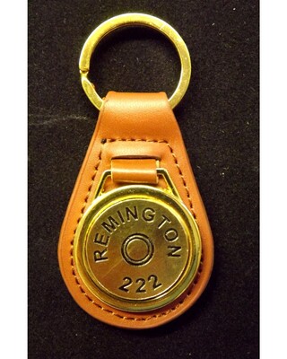 Gold plated representation of a head stamp on a leather key fob