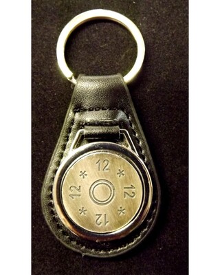 Antique Silver plated representation of a head stamp on a leather key fob