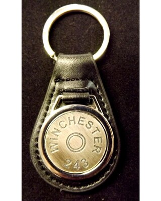 Antique Silver plated representation of a head stamp on a leather key fob