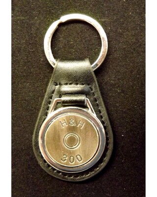 Antique Silver plated representation of a head stamp on a leather key fob
