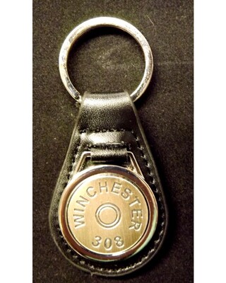 Antique Silver plated representation of a head stamp on a leather key fob