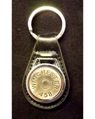 Antique Silver plated representation of a head stamp on a leather key fob