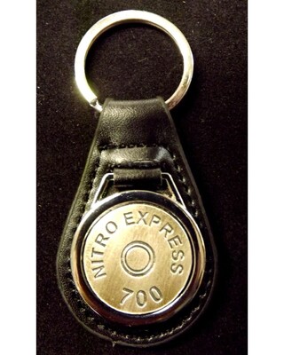 Antique Silver plated representation of a head stamp on a leather key fob