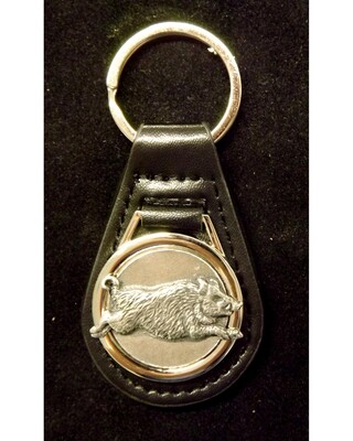 Pewter Disc with Animal/ Bird etc on Black leather key fob.