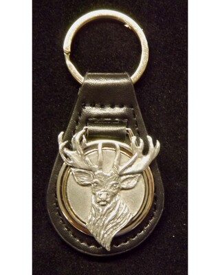 Pewter Disc with Animal/ Bird etc on Black leather key fob.