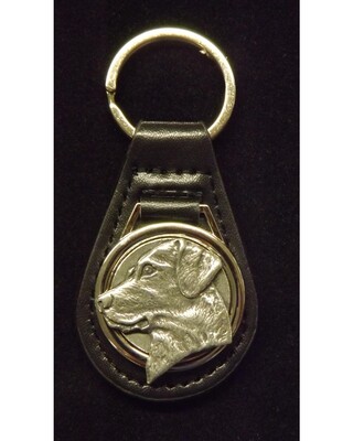 Pewter Disc with Animal/ Bird etc on Black leather key fob.