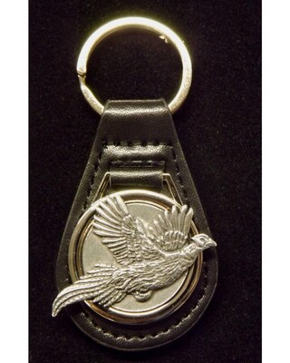 Pewter Disc with Animal/ Bird etc on Black leather key fob.