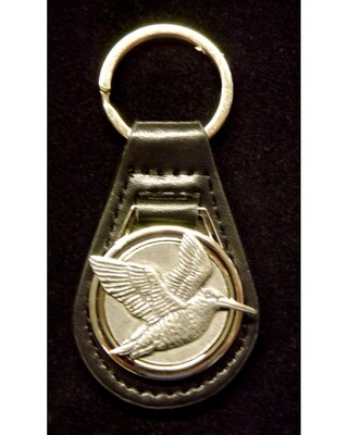 Pewter Disc with Animal/ Bird etc on Black leather key fob.