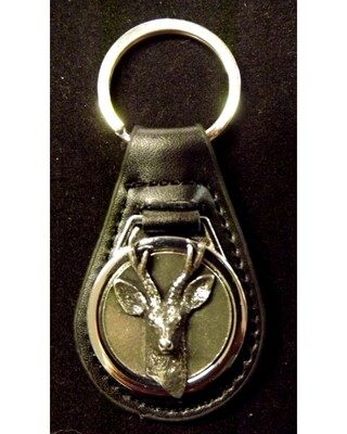 Pewter Disc with Animal/ Bird etc on Black leather key fob.