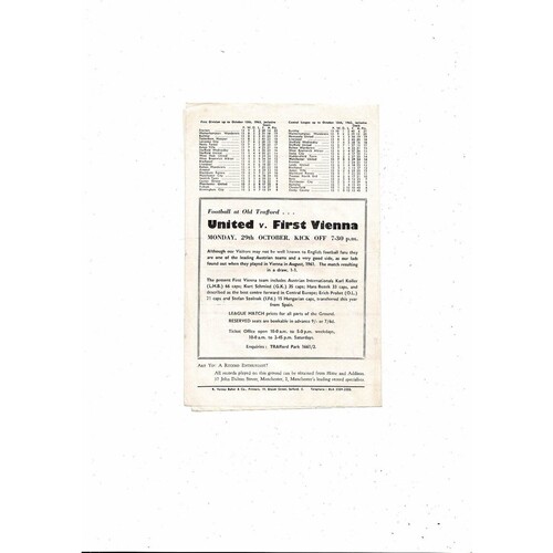 Manchester United v Aston Villa Central League Football Programme 1962/63