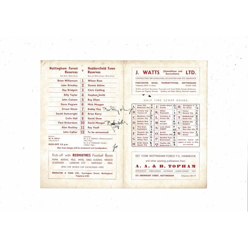 Nottingham Forest v Huddersfield Town Central League Football Programme 1967/68