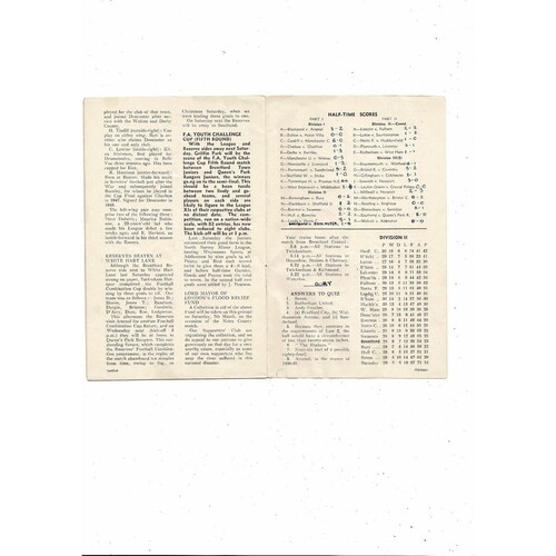 1952/53 Brentford v Doncaster Rovers Football Programme