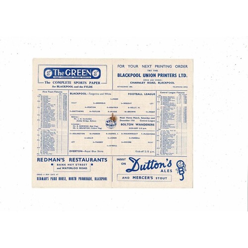1955/56 Blackpool v Everton Football Programme