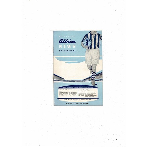 1959/60 West Bromwich Albion v Luton Town Football Programme