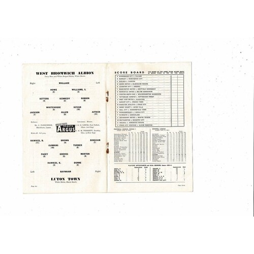 1959/60 West Bromwich Albion v Luton Town Football Programme