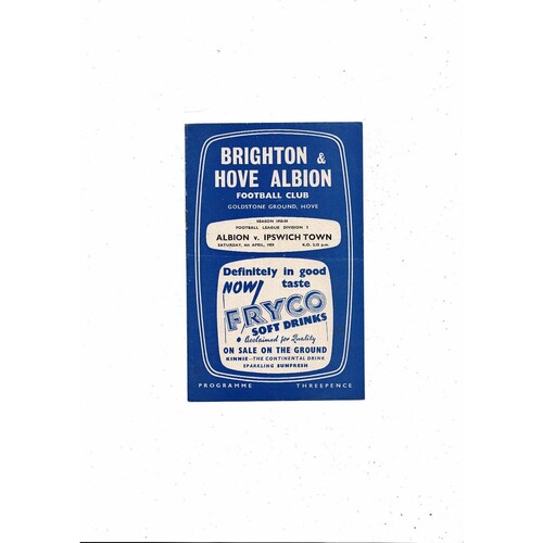 1958/59 Brighton v Ipswich Town Football Programme