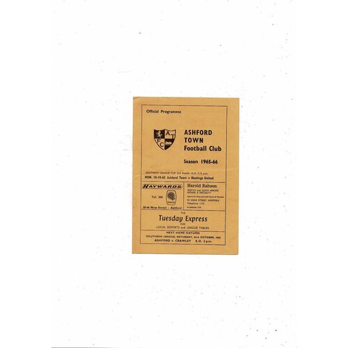 1965/66 Ashford Town v Hastings United Southern League Cup Football Programme
