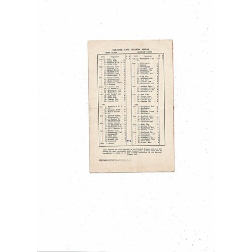 1959/60 Sunderland v Brighton Football Programme