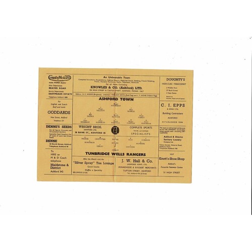 1965/66 Ashford Town v Tunbridge Wells Rangers Southern League Football Programme