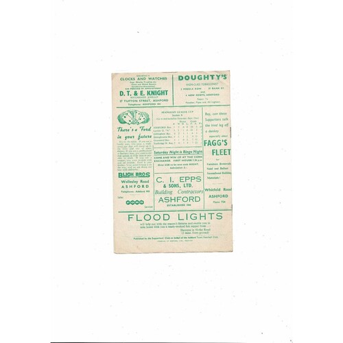 1961/62 Ashford Town (Kent) v Folkestone Kent Senior Cup Football Programme